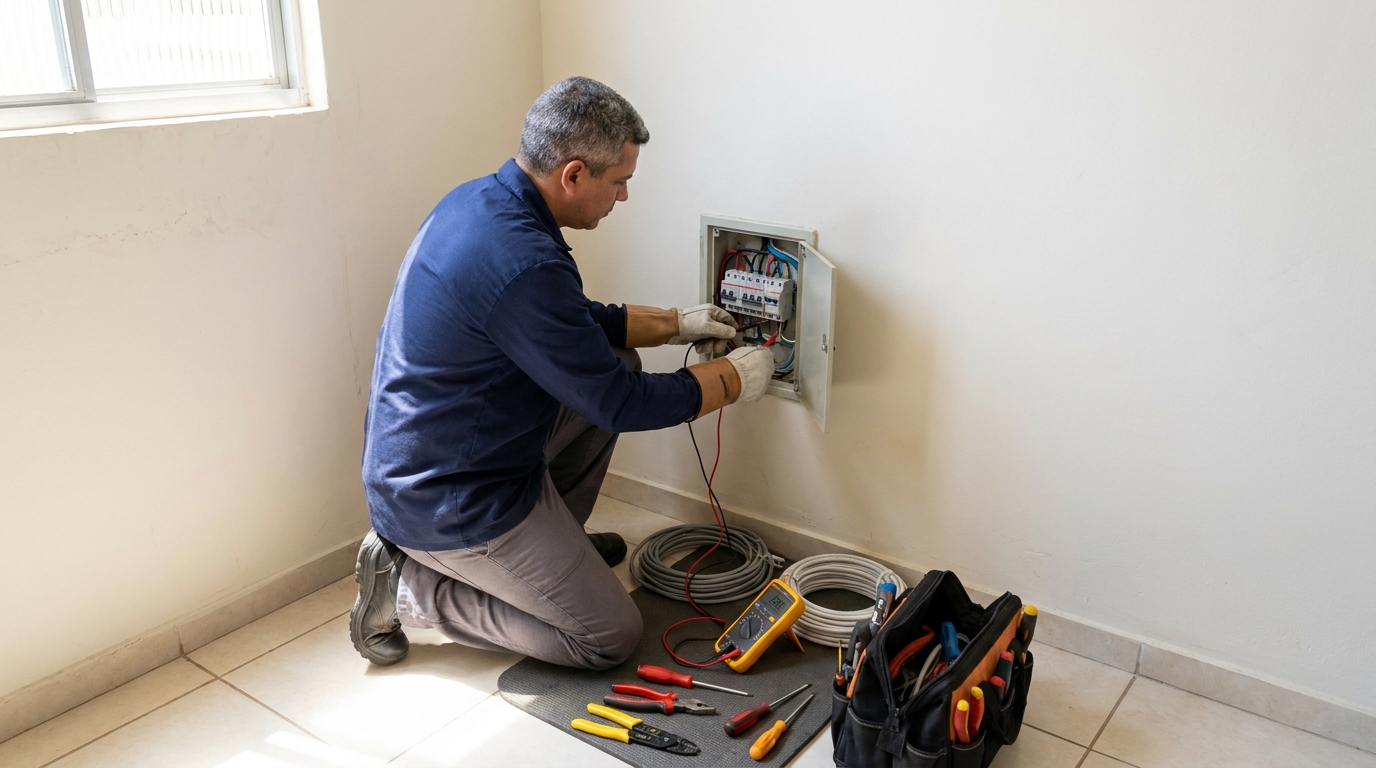 Eletricista atendendo em residência em João Pessoa-PB